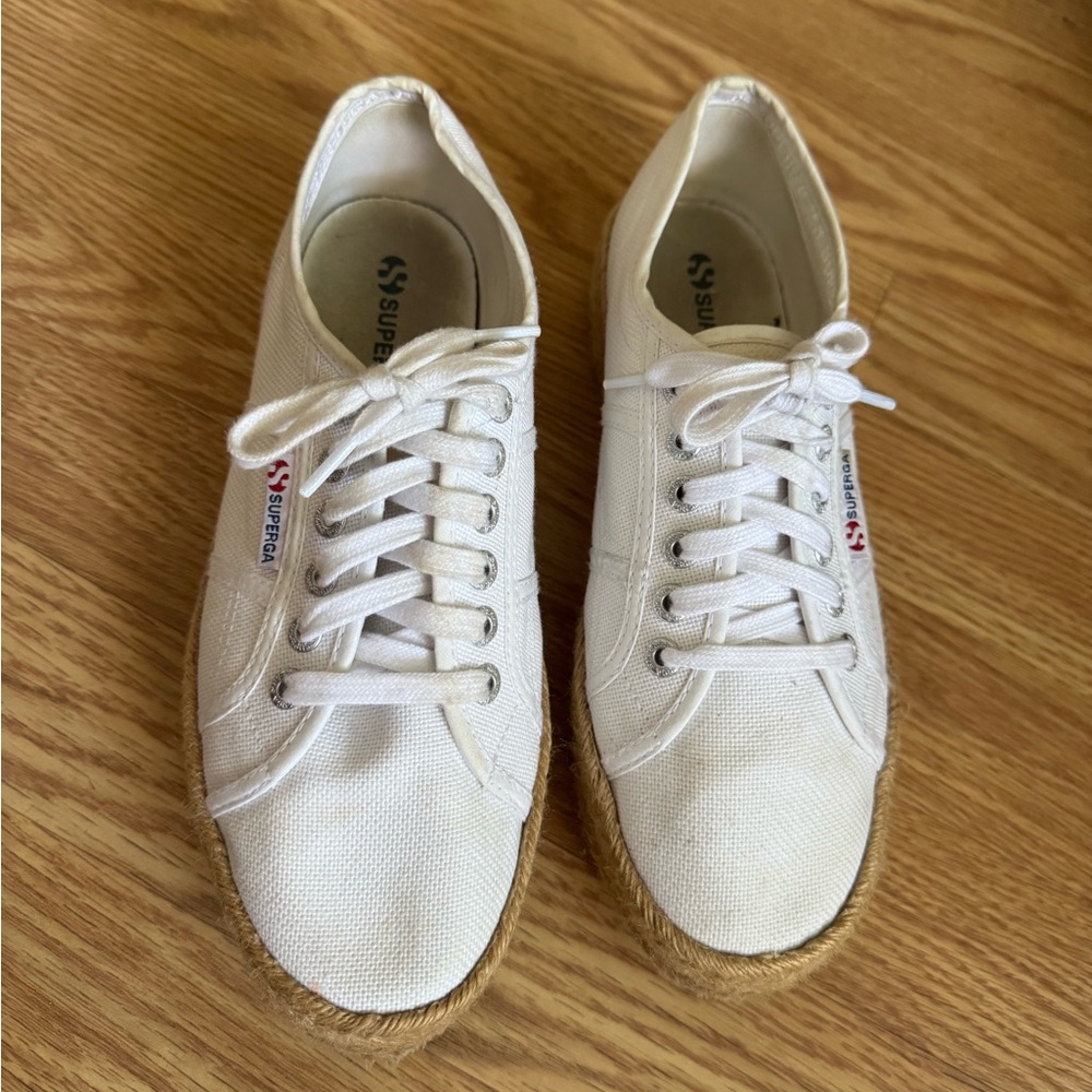 Superga White Canvas Espadrille-Style Sneakers